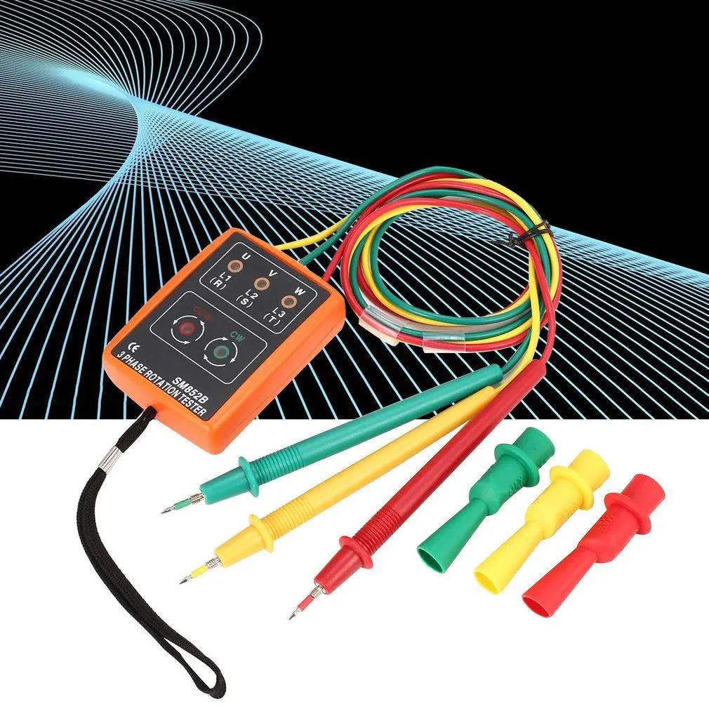 Probador de rotación de 3 fases SM852B, Detector de indicador de fase Digital, herramientas de prueba de voltaje de medidor de secuencia de fase de zumbador LED