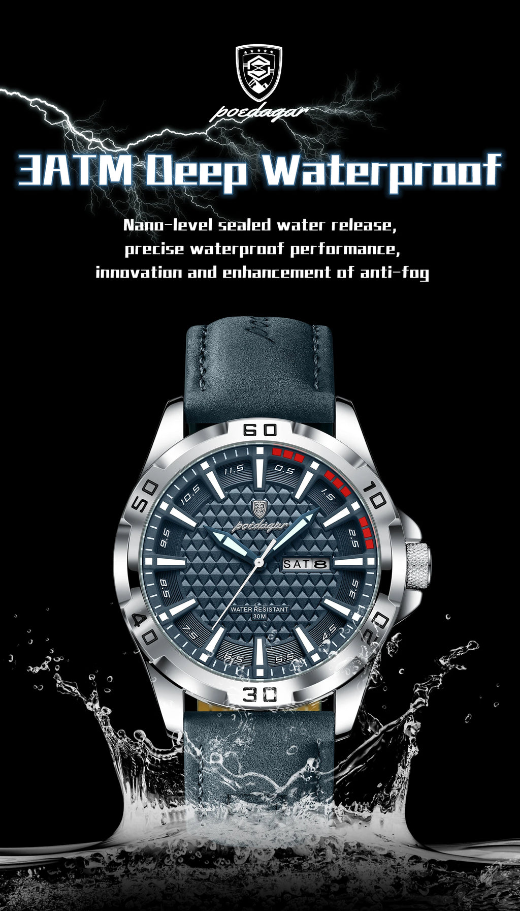 Reloj de pulsera POEDAGAR Original para hombre, Reloj de lujo resistente al agua con fecha luminosa y semana para hombre, relojes deportivos de cuero de cuarzo para hombre