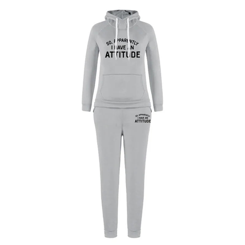 So Much. Apparently I Have A Ttitude Women's Hooded Set Pants Two-Piece Sportswear Fashion Set Women's Sportswear