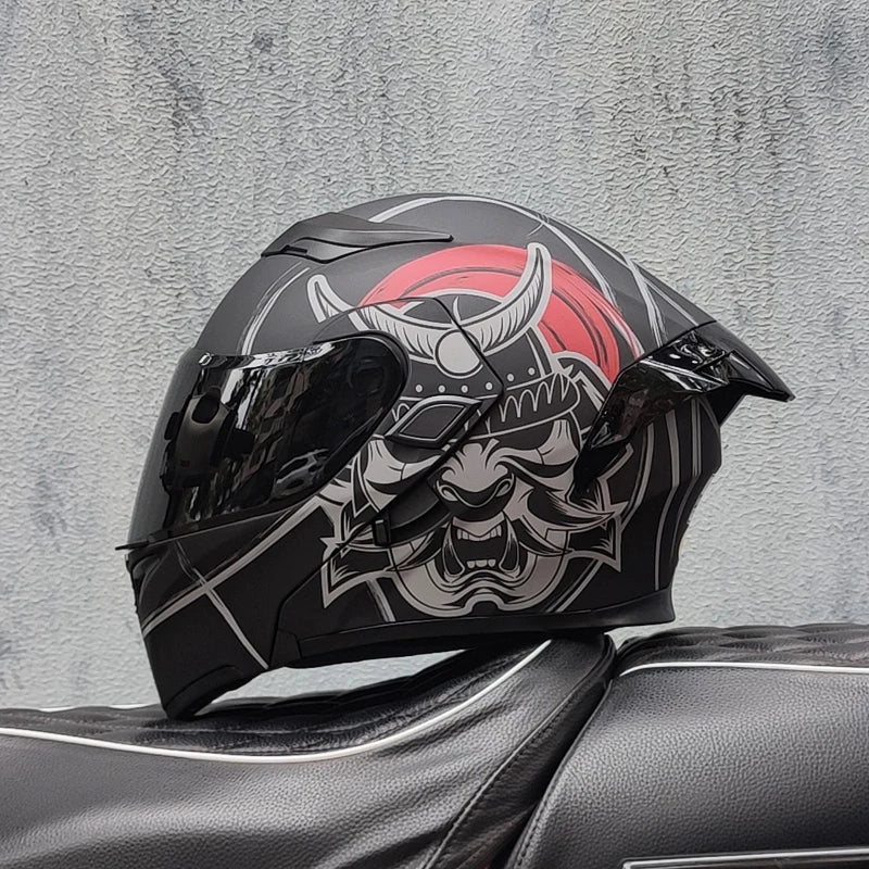 ORZ nueva calidad DOT doble lente Flip casco Abs cara completa motocicleta todoterreno casco de carreras de motos ala trasera personalizada