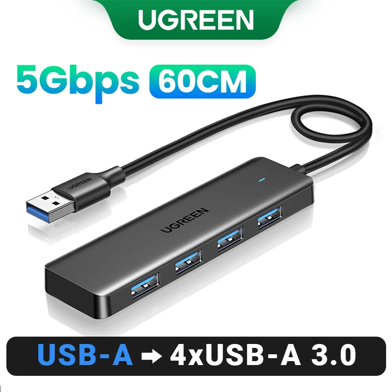 Hub USB 3.0 UGREEN 4 Puertos – 5Gbps, USB-C, Compatible con Mac, PC, Xbox, PS5