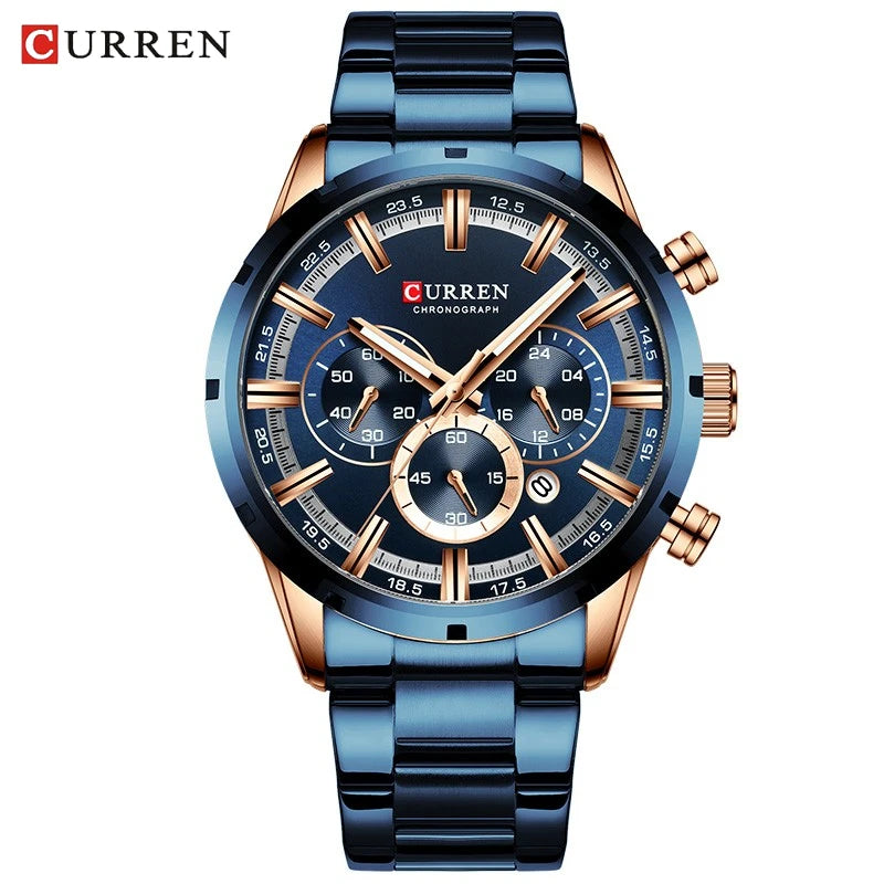 Reloj de pulsera CURREN de Cuero militar de lujo de la mejor marca, relojes deportivos informales para hombres, reloj de pulsera azul para hombre, reloj de pulsera cronógrafo de moda