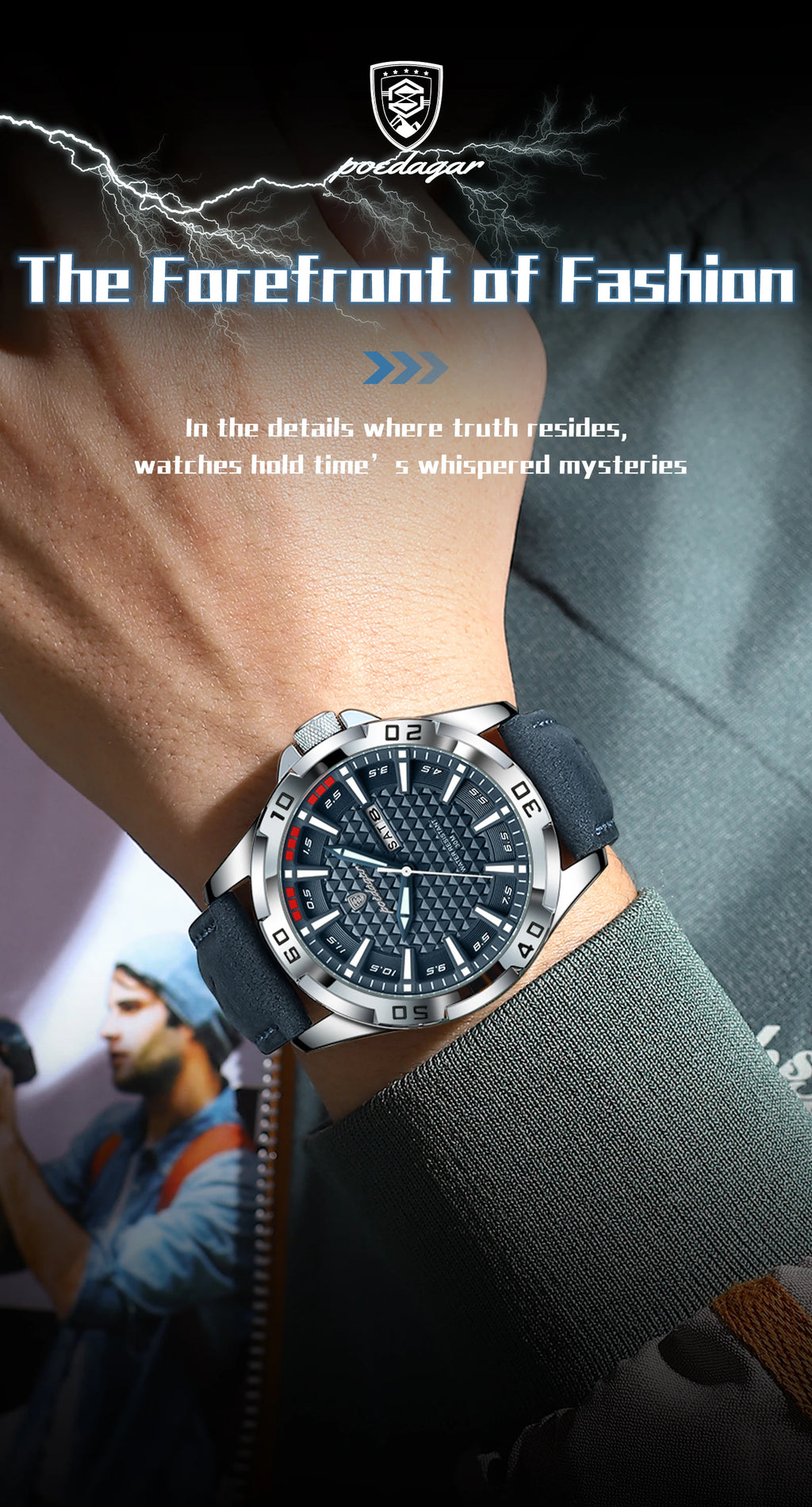 Reloj de pulsera POEDAGAR Original para hombre, Reloj de lujo resistente al agua con fecha luminosa y semana para hombre, relojes deportivos de cuero de cuarzo para hombre