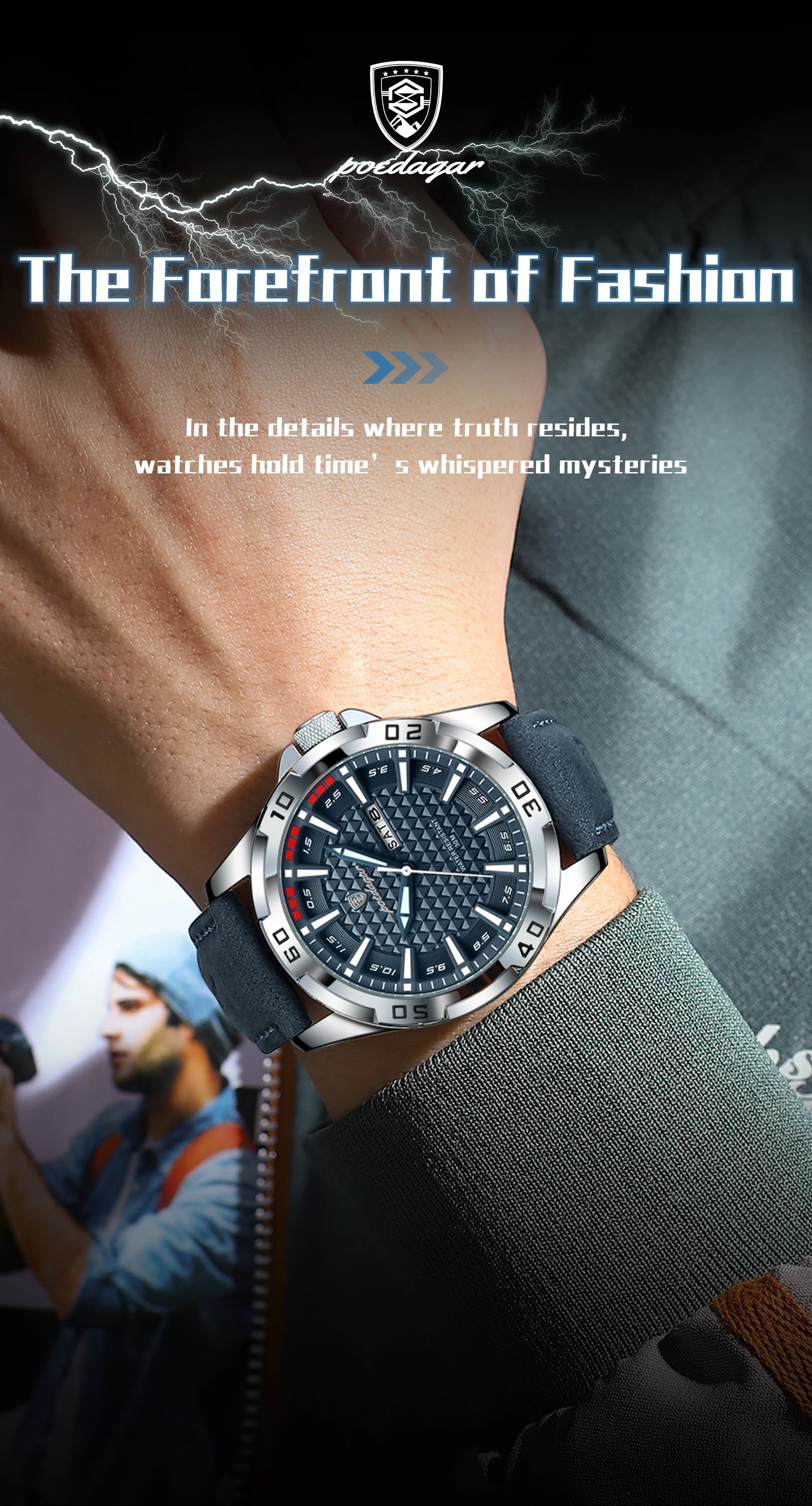 Reloj de pulsera POEDAGAR Original para hombre, Reloj de lujo resistente al agua con fecha luminosa y semana para hombre, relojes deportivos de cuero de cuarzo para hombre