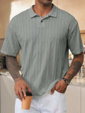 Polo de punto de textura holgada retro 2025 para hombre con solapa, moda informal de calle transpirable y cómoda de manga corta