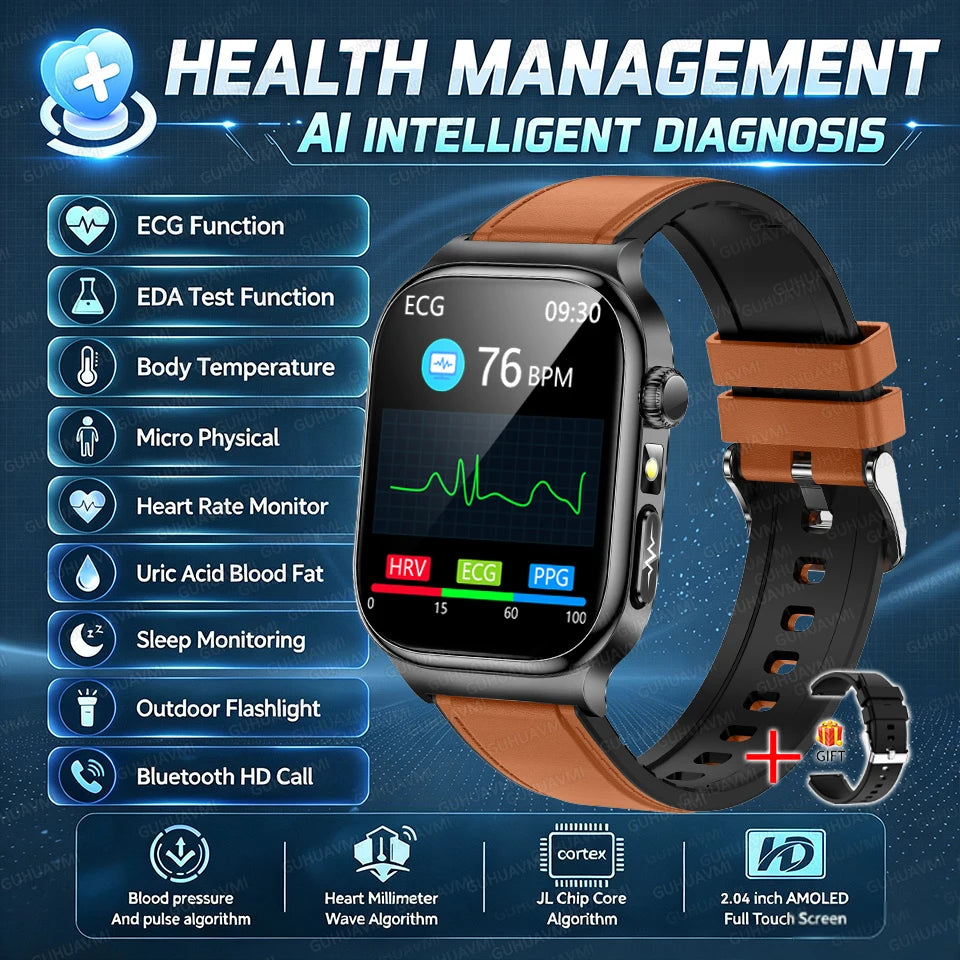 Nuevo Reloj Inteligente de Salud Nivel Hospitalario 2026 con Medición de Grasa Corporal, ECG, Oxígeno en Sangre, Presión Arterial, Pantalla AMOLED HD, Llamadas y Funciones Deportivas para Hombre