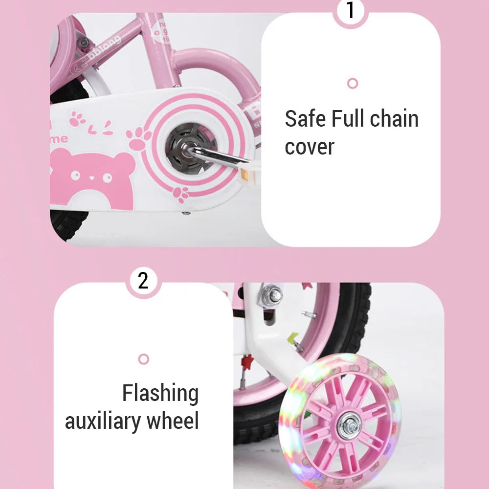 Bicicleta para niños de 12 a 20 pulgadas, con ruedas de entrenamiento, red protectora, Fash Wheel