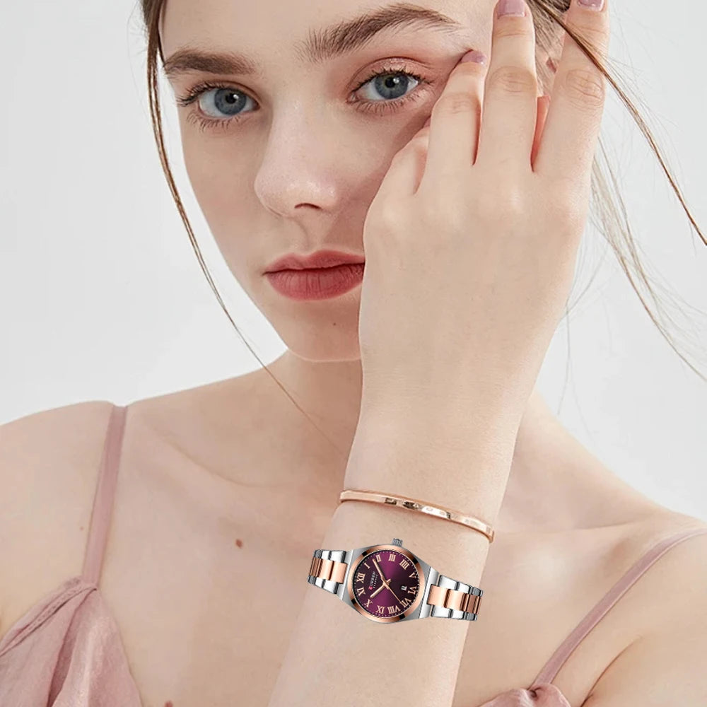 Relojes CURREN de lujo para mujer, relojes de pulsera de cuarzo de acero inoxidable informales a la moda para mujer, regalo para novia resistente al agua
