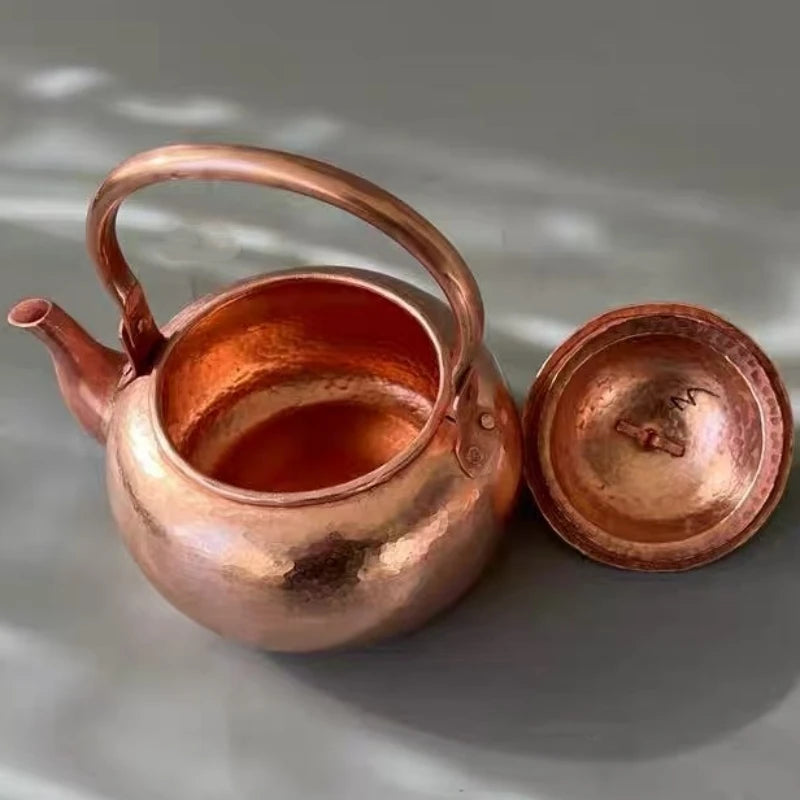 Cafetera de cobre Vintage, textura de martillo hecha a mano para acampar con tapa, hervidor portátil, tetera con filtro grueso resistente al calor
