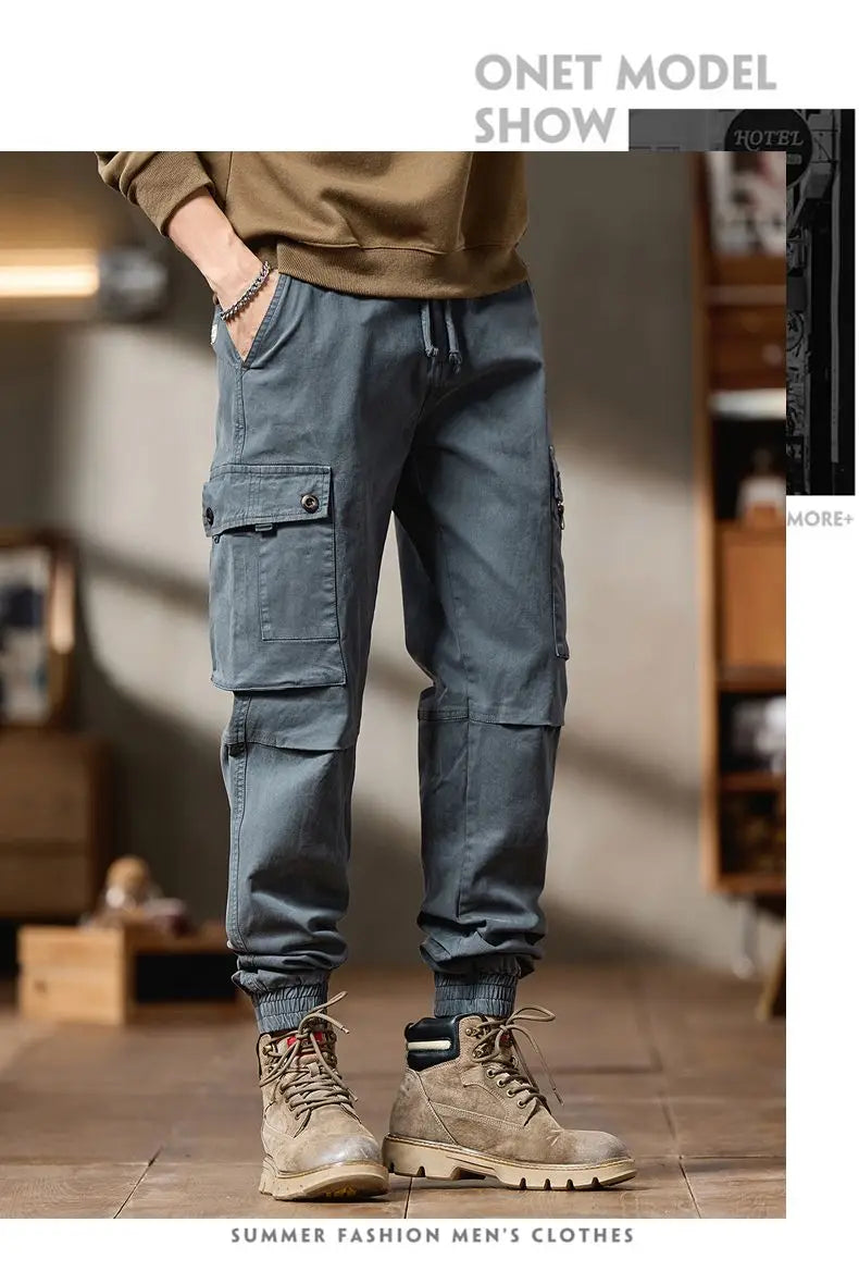 Pantalones Cargo avanzados para hombre, pantalones informales de marca a la moda para motocicleta, pantalones rectos ajustados elásticos multibolsectos para Otoño e Invierno para hombre
