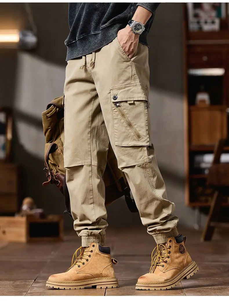 Pantalones Cargo avanzados para hombre, pantalones informales de marca a la moda para motocicleta, pantalones rectos ajustados elásticos multibolsectos para Otoño e Invierno para hombre
