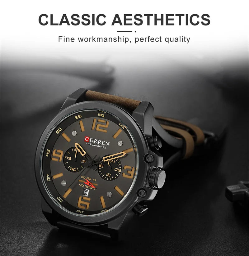 Reloj de pulsera Curren 8314 de cuarzo con calendario militar deportivo con cronógrafo informal para hombre, reloj masculino resistente al agua de cuero de negocios