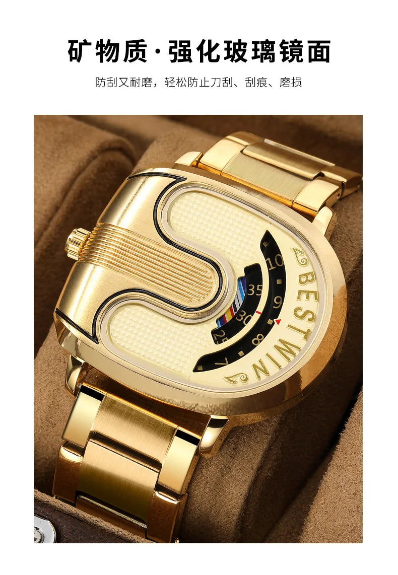 Relojes dorados de lujo para hombre, diseño único, banda de acero inoxidable, Dropship dorado, reloj masculino de alta calidad
