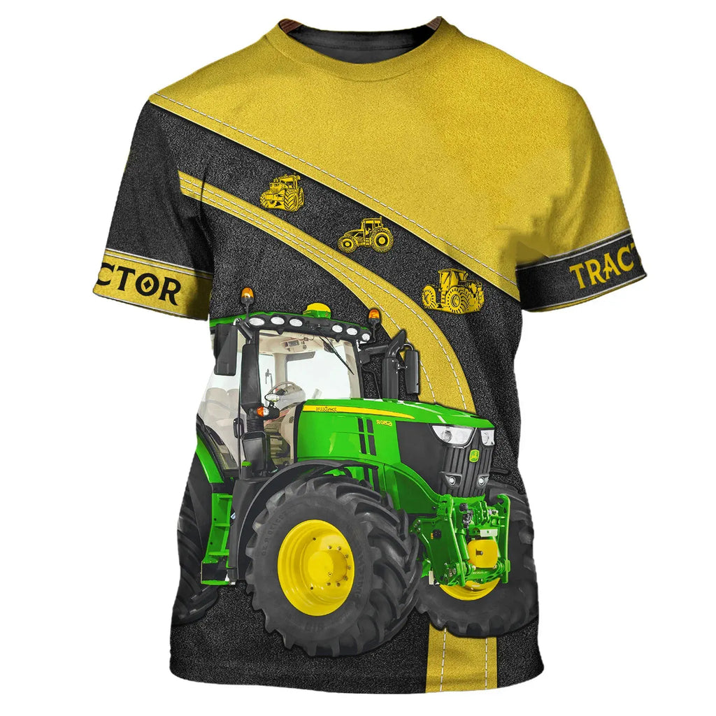 Camiseta con patrón de Tractor de granja para hombre, Top de manga corta con cuello redondo, tendencia de conductor de camión, secado rápido, gran oferta, Verano