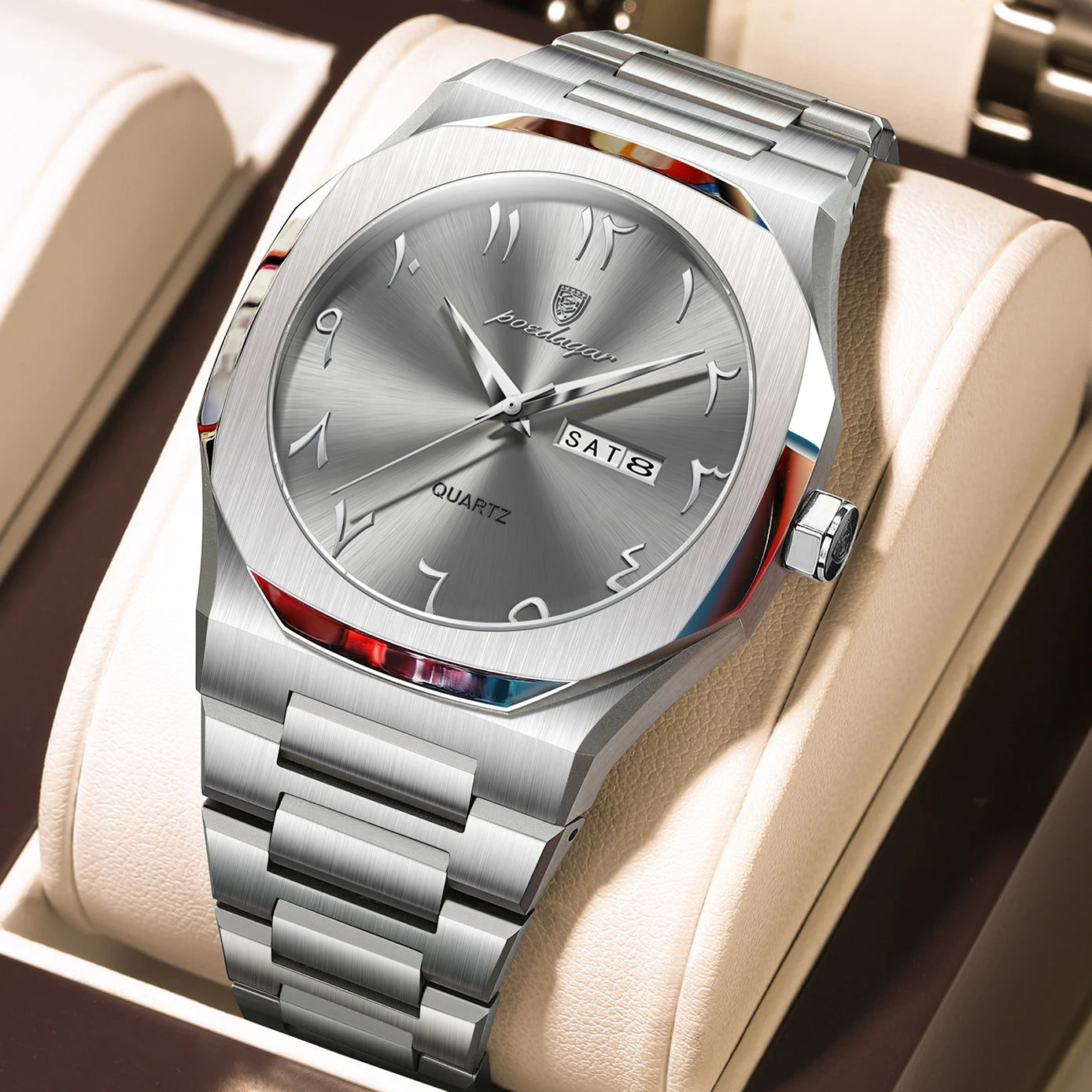 Reloj militar POEDAGAR para hombre, resistente al agua, calendario semanal de lujo, reloj de pulsera para hombre, relojes de cuarzo de acero inoxidable a la moda para hombre