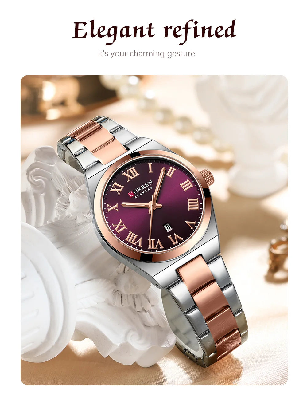 Relojes CURREN de lujo para mujer, relojes de pulsera de cuarzo de acero inoxidable informales a la moda para mujer, regalo para novia resistente al agua