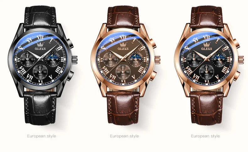 OLEVS 2871 reloj de cuarzo para hombre de la mejor marca, reloj de negocios noctilucente resistente al agua de lujo, correa de cuero, reloj de fase lunar, reloj Masculino