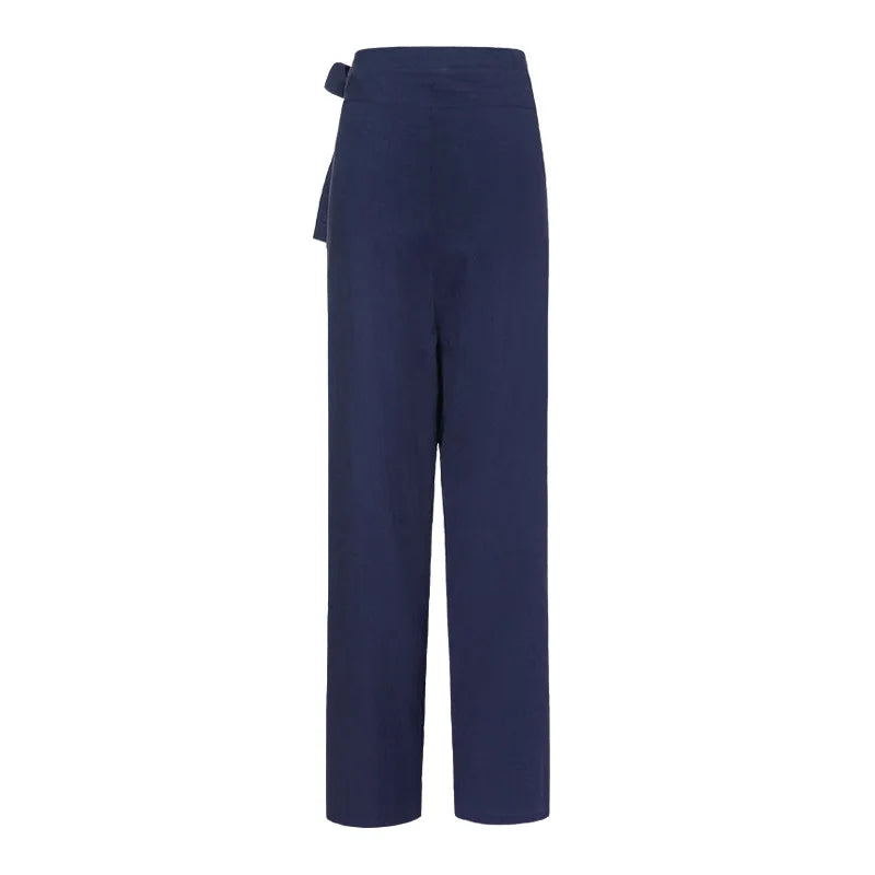 Pantalones informales con bolsillo para mujer, Color sólido, elásticos, con encuadernación, línea de algodón elegante, cintura alta, verano 2024