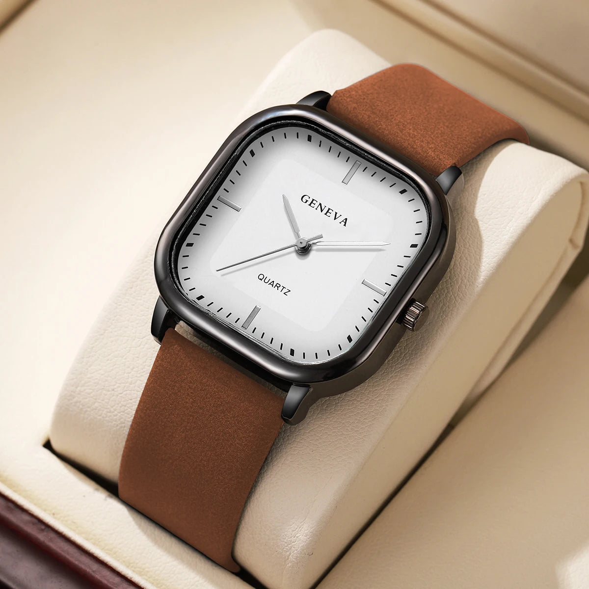 Relojes de hombre con esfera cuadrada a la moda, Reloj de cuarzo minimalista, Reloj de pulsera informal con correa de cuero, Reloj para Hombre (sin caja)