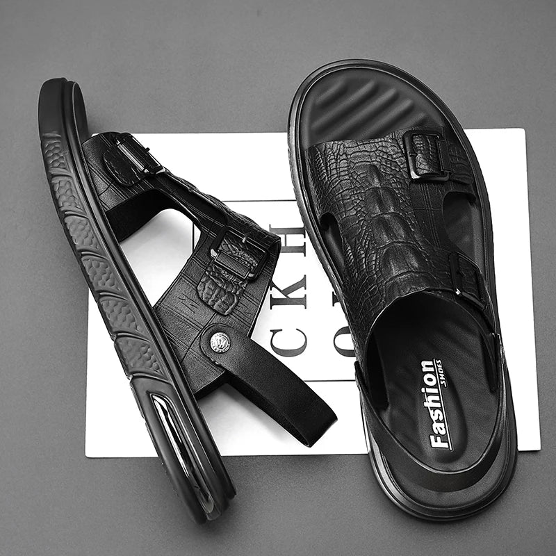 Sandalias para hombre al aire libre, zapatillas de verano al aire libre, zapatos de alta calidad, sandalias de cuero de verano 2025 para hombre, zapatos para caminar para hombre nuevo