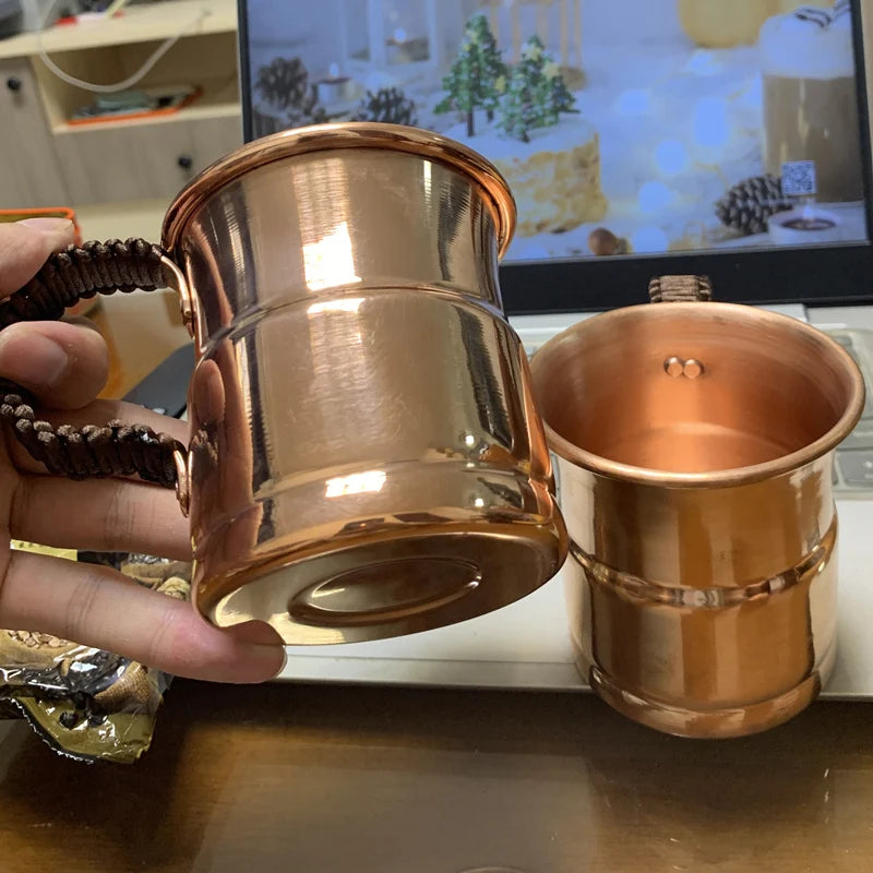 Taza de leche y cerveza de cobre puro hecha a mano, mango tejido, mula de agua de Moscú engrosada, taza de desayuno de 400 ml, vajilla para beber de Moscú