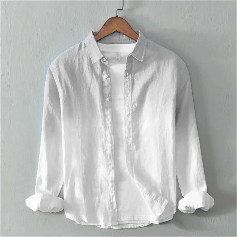 Men's Casual Spring Autumn Long-Sleeve Collared Shirt, Fashionable Light Color Changing 3D Print Linen Shirt, XS-6XL