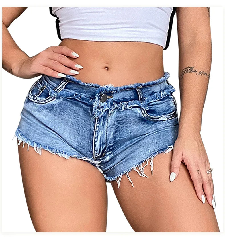 Pantalones Cortos elásticos con agujeros para Mujer, Vaqueros sexys De cintura baja, ropa De verano, 2022