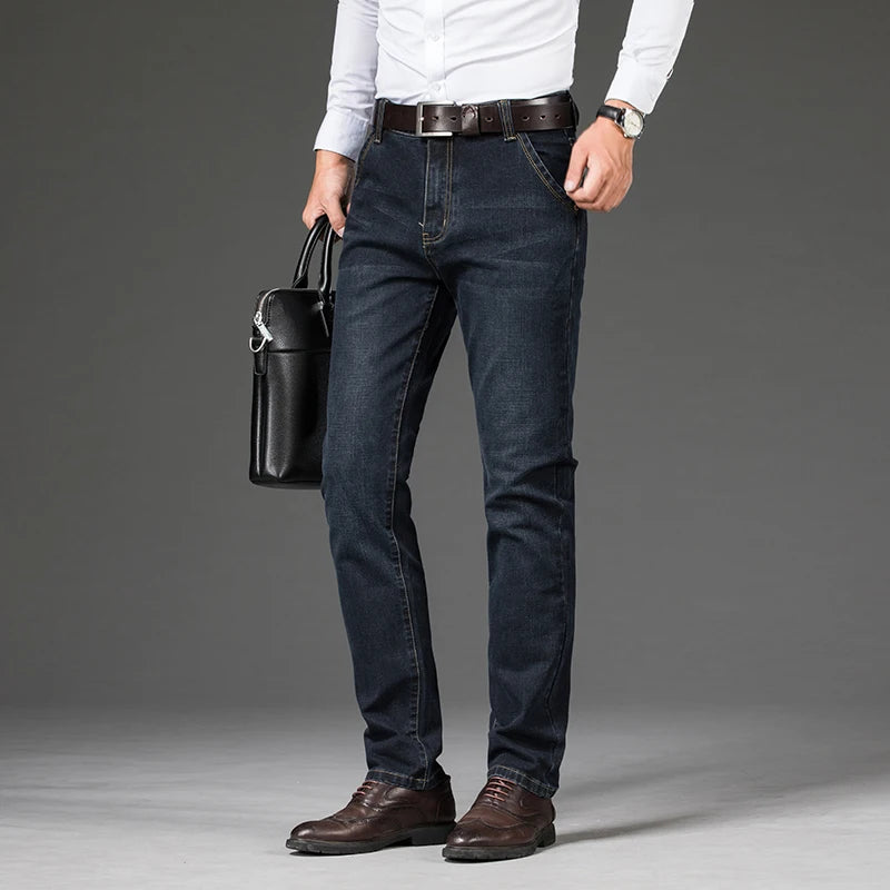 Pantalones vaqueros cálidos para hombre, pantalones de lana gruesos y cálidos para invierno, pantalones vaqueros informales holgados y rectos de talla grande 44 46 48, pantalones clásicos