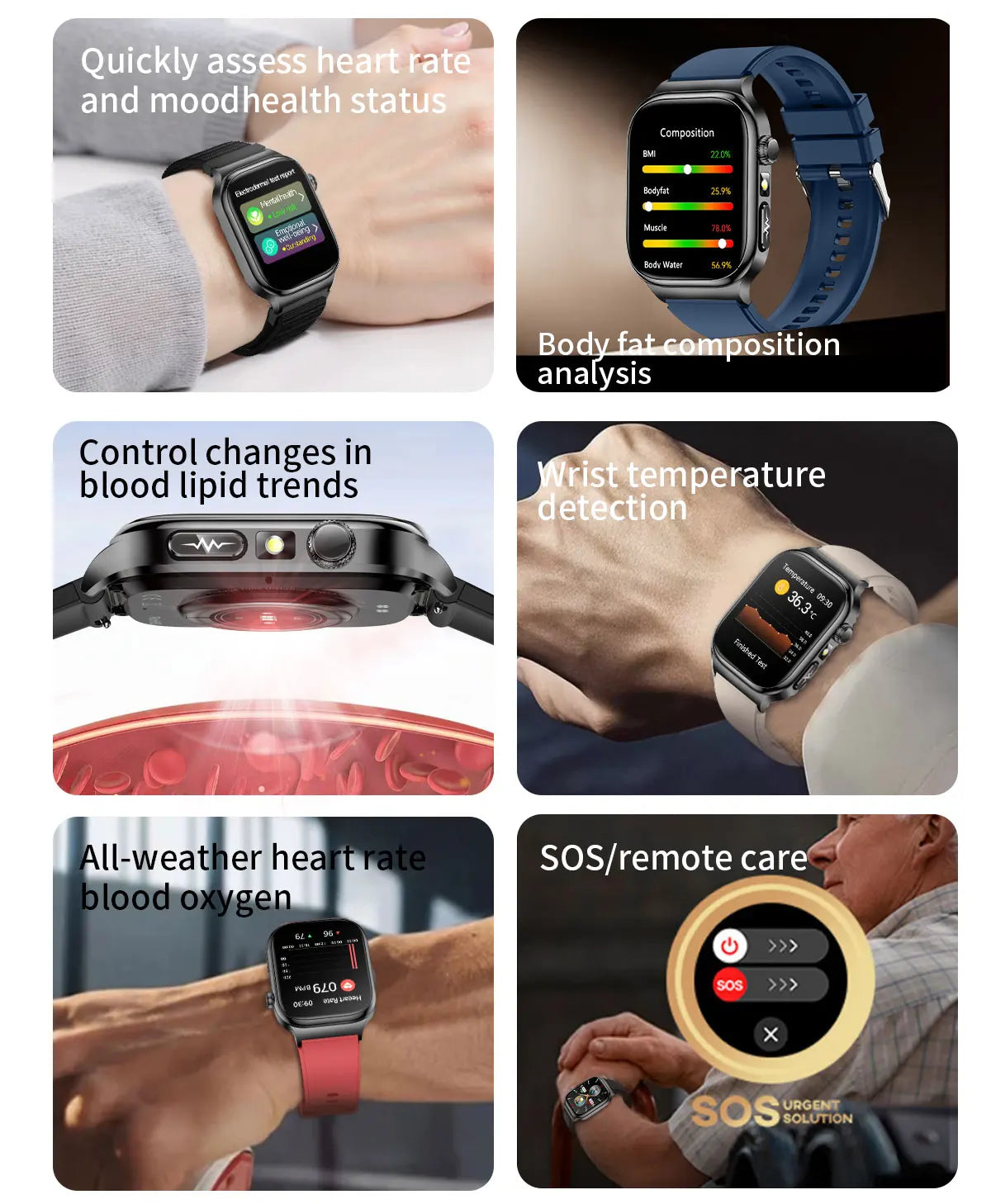 Nuevo Reloj Inteligente de Salud Nivel Hospitalario 2026 con Medición de Grasa Corporal, ECG, Oxígeno en Sangre, Presión Arterial, Pantalla AMOLED HD, Llamadas y Funciones Deportivas para Hombre