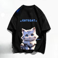Camiseta Verano En Coton À Manches Courtes Chat Mignon Pour Hommes Et Femmes, Ample, Surdimensionné, Marque Tendance, Manches Cinq