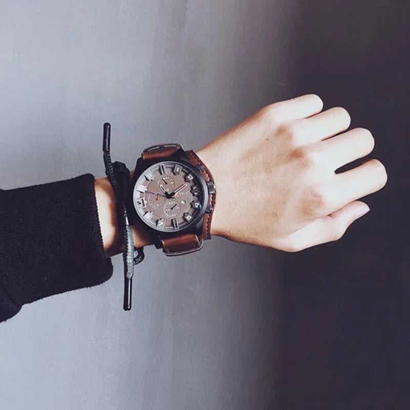 Reloj de Cuarzo para Hombre con Esfera Árabe, Correa de Cuero Informal, Relojes Deportivos con Calendario para Hombre
