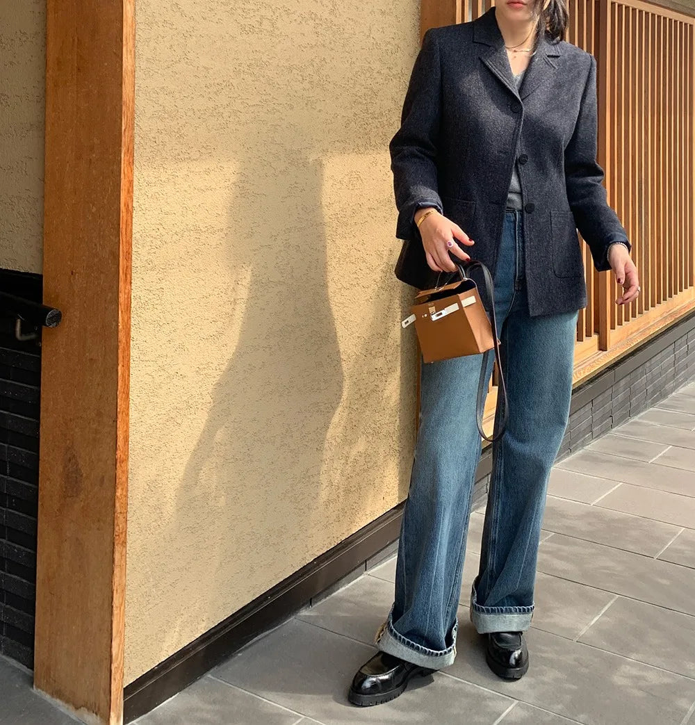 Chaqueta de traje de lana elegante coreano para mujer Otoño e Invierno Slim Fit marrón viajero abrigo de lana de gama alta Blazers ropa de mujer