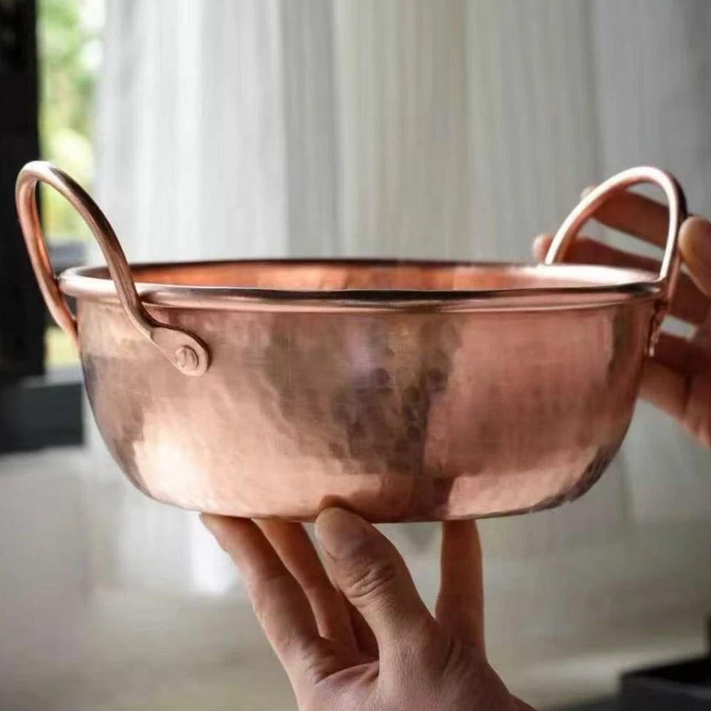 Olla de cobre vintage, olla de comida para acampar, utensilio de cocina, estofado de macarrão y estofado, textura de martillo hecha a mano, olla de mano de 20 cm