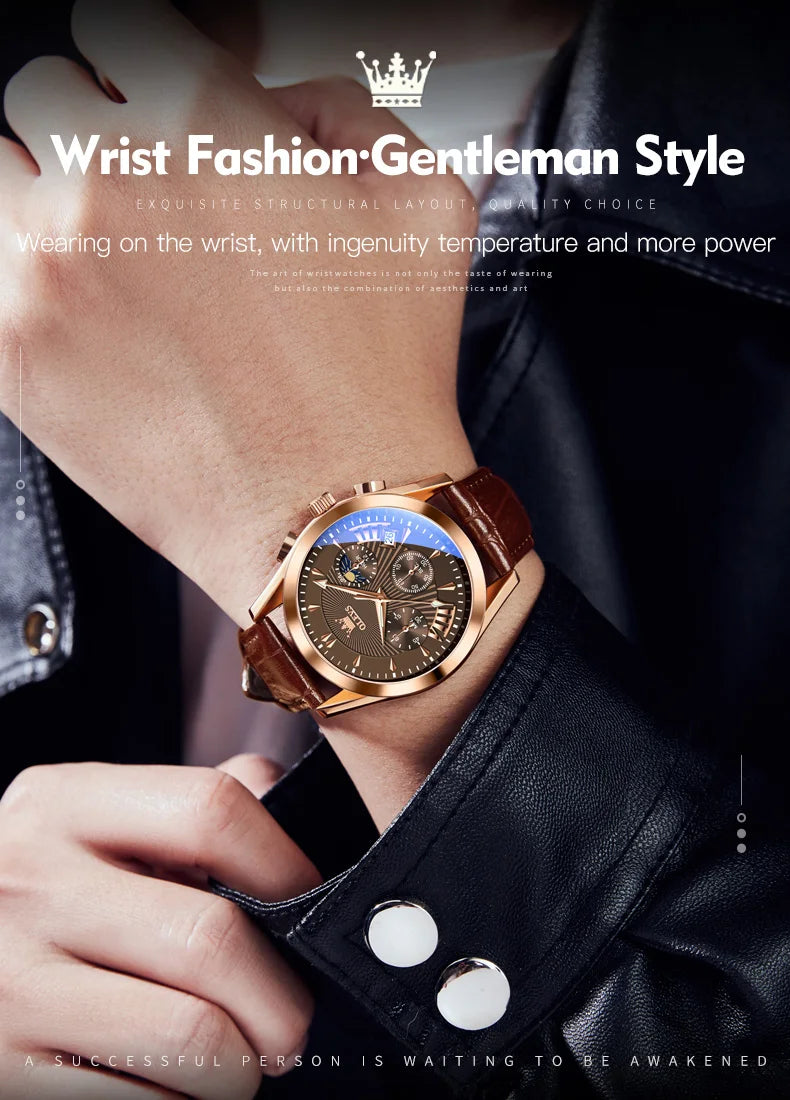 OLEVS-reloj de cuarzo resistente al agua para hombre, cronógrafo de pulsera con correa de cuero, marca de lujo Original, alta calidad, a la moda