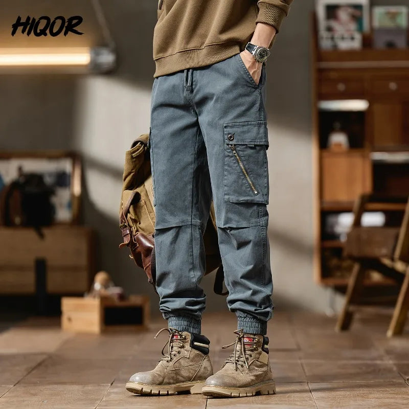 Pantalones Cargo avanzados para hombre, pantalones informales de marca a la moda para motocicleta, pantalones rectos ajustados elásticos multibolsectos para Otoño e Invierno para hombre