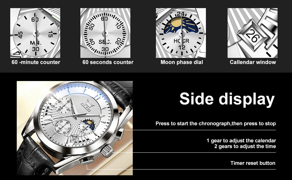 OLEVS-reloj de cuarzo resistente al agua para hombre, cronógrafo de pulsera con correa de cuero, marca de lujo Original, alta calidad, a la moda