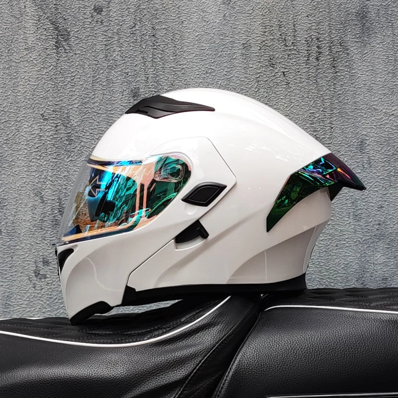 ORZ nueva calidad DOT doble lente Flip casco Abs cara completa motocicleta todoterreno casco de carreras de motos ala trasera personalizada