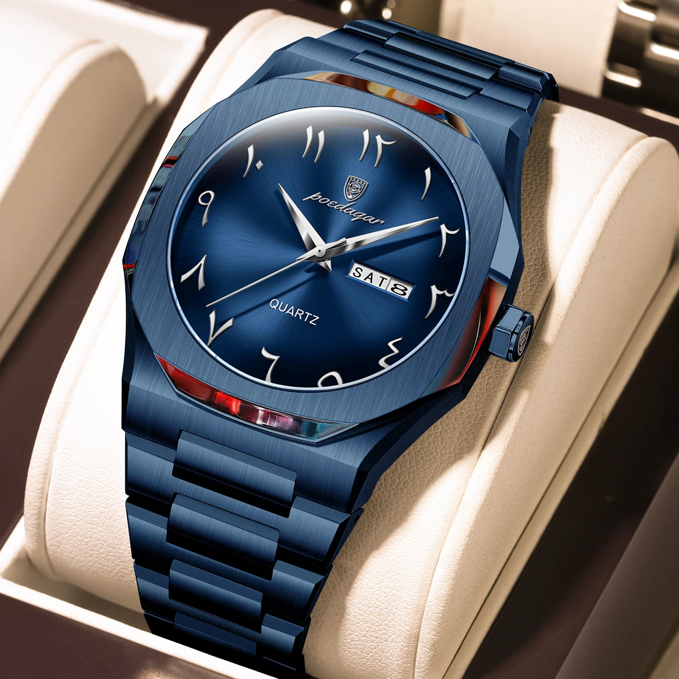 Reloj militar POEDAGAR para hombre, resistente al agua, calendario semanal de lujo, reloj de pulsera para hombre, relojes de cuarzo de acero inoxidable a la moda para hombre