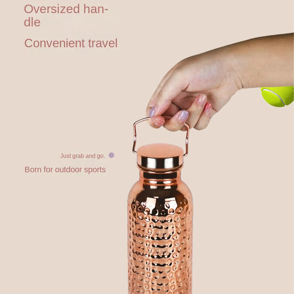 Botella de Agua de Cobre Puro de 800 ml, Botella de Cobre Aislada de Acero Inoxidable Portátil para Beber Agua, para Acampar y Hacer Senderismo