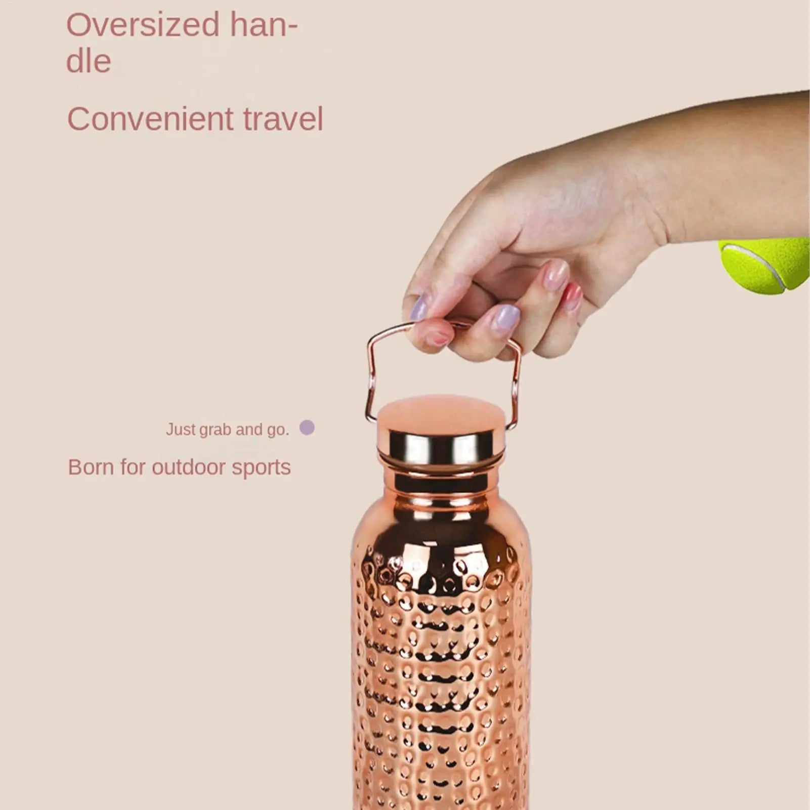 Botella de Agua de Cobre Puro de 800 ml, Botella de Cobre Aislada de Acero Inoxidable Portátil para Beber Agua, para Acampar y Hacer Senderismo