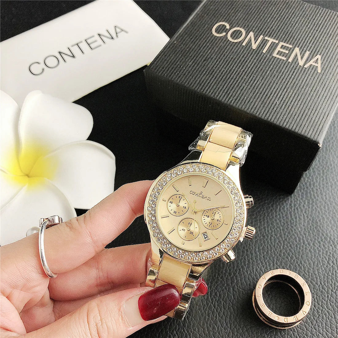 CONTENA, relojes de lujo de la mejor marca para Mujer, pulsera de acero creativa a la moda, relojes para Mujer, Reloj de cuarzo para Mujer, Reloj para Mujer