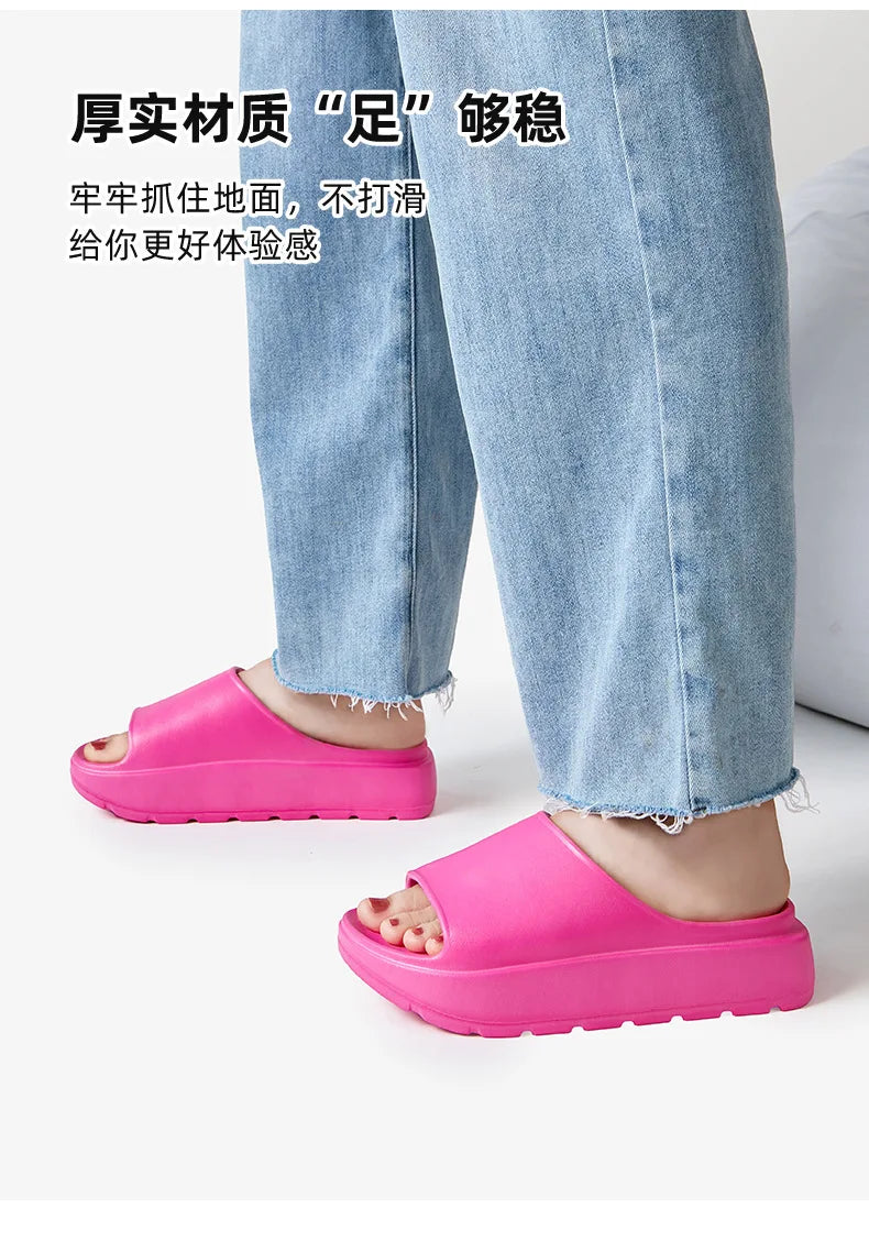 Comwarm, zapatillas de plataforma para mujer, sandalias suaves de suela gruesa de EVA, zapatillas de tacón plano de fondo alto a la moda, chanclas informales antideslizantes para casa