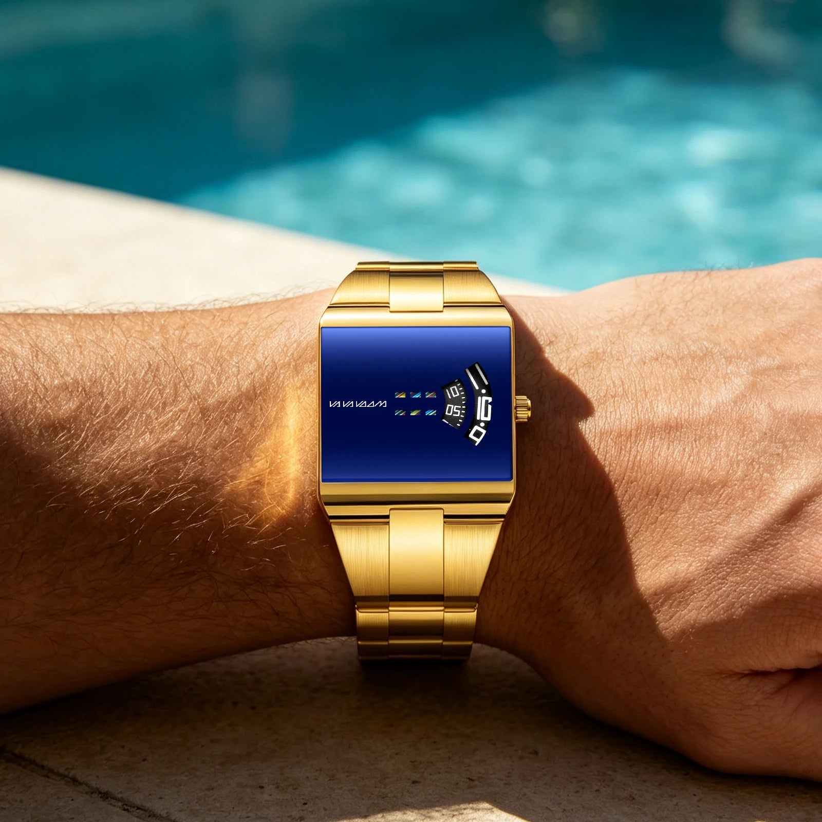 Reloj de cuarzo cuadrado clásico VA VA VOOM con esfera dorada creativa, diseño de moda para hombre, reloj de acero de superficie de gran venta para hombre.