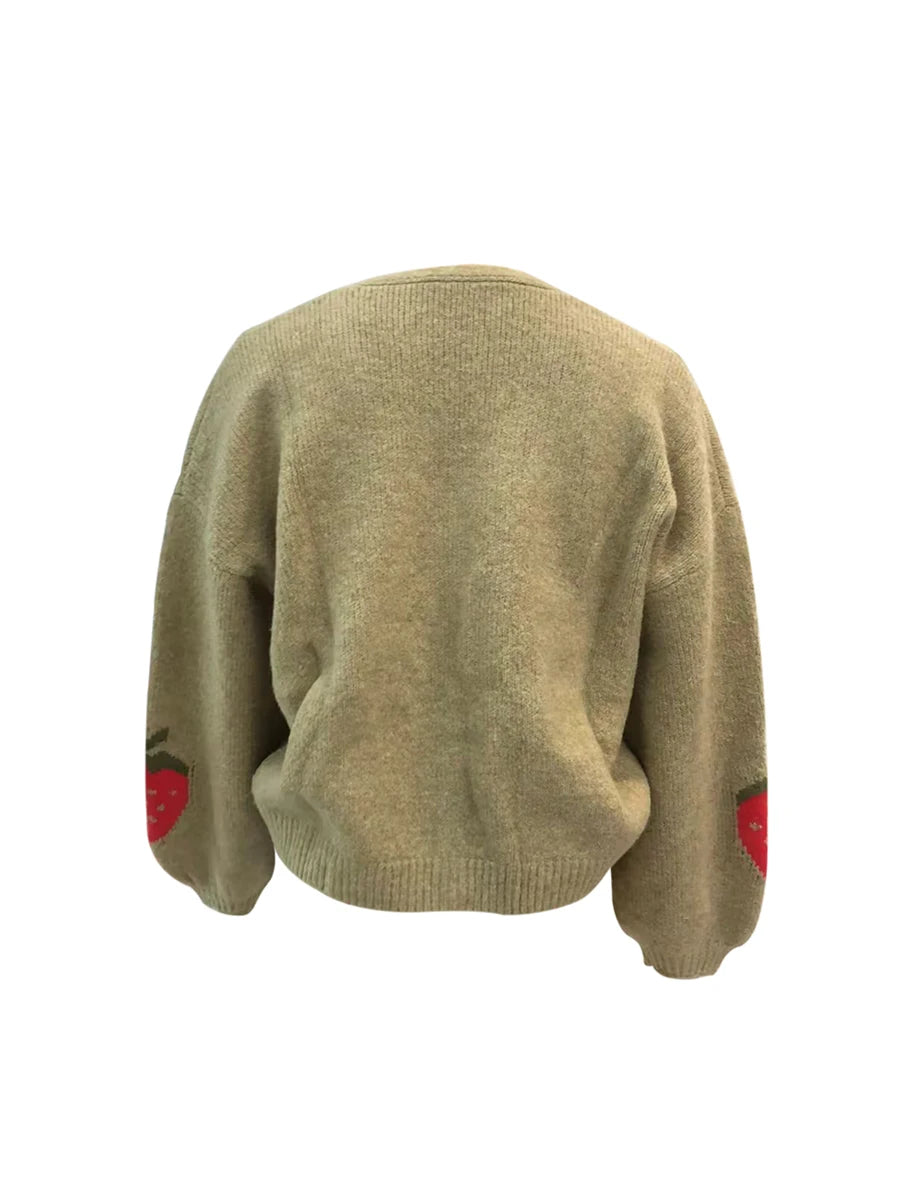 Maemukilabe-cárdigan de punto para mujer, chaqueta informal de manga larga con cierre de botón de fresa, suéter, abrigos de punto para mujer