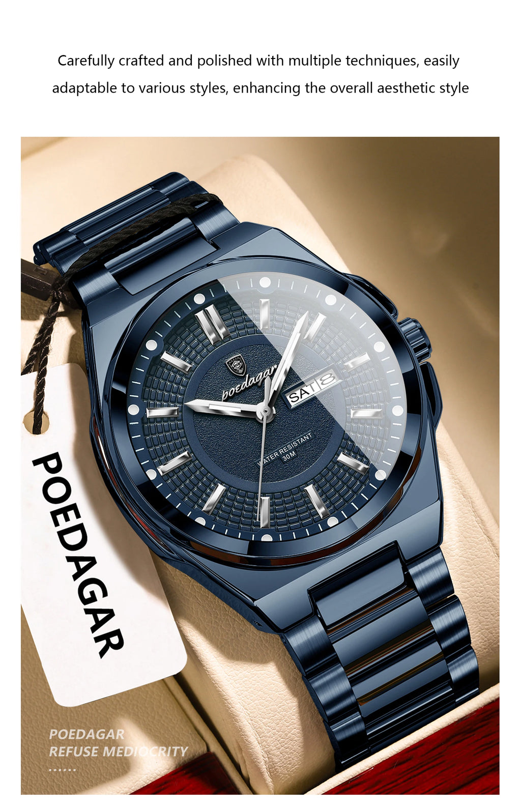 Reloj deportivo POEDAGAR Original para hombre, Reloj de pulsera de cuarzo con fecha y semana de lujo para hombre, relojes luminosos resistentes al agua de acero inoxidable para hombre