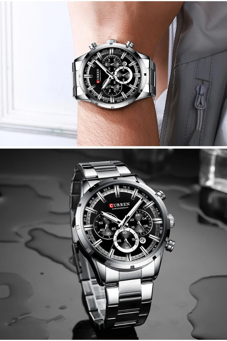 Reloj de pulsera CURREN de Cuero militar de lujo de la mejor marca, relojes deportivos informales para hombres, reloj de pulsera azul para hombre, reloj de pulsera cronógrafo de moda