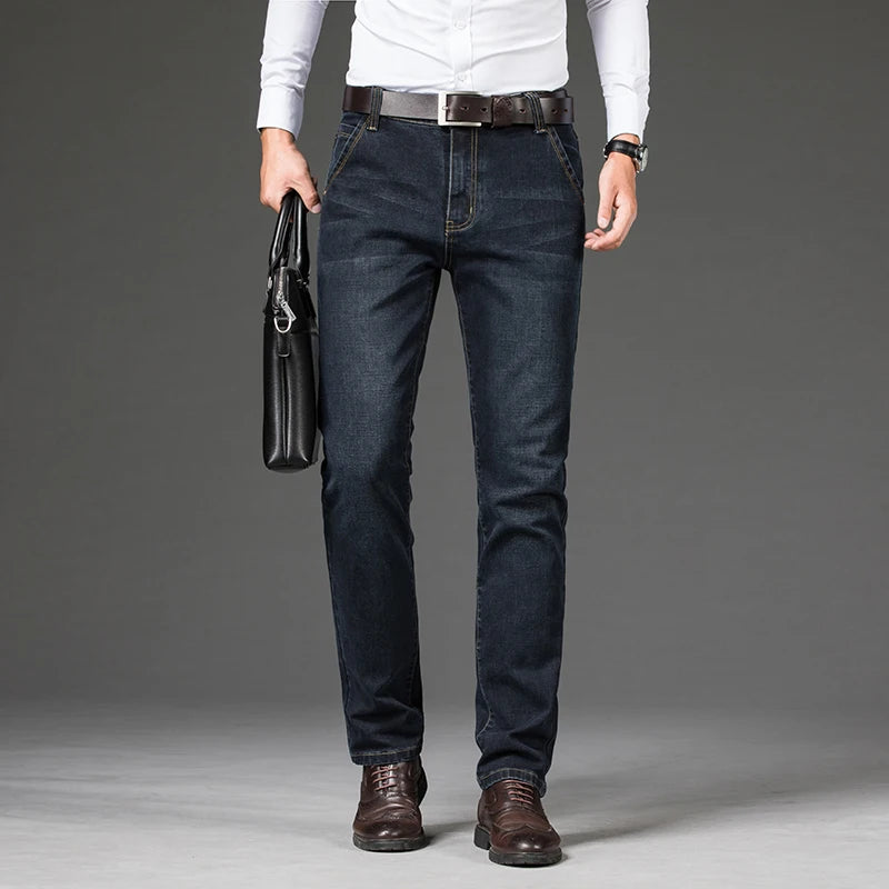 Pantalones vaqueros cálidos para hombre, pantalones de lana gruesos y cálidos para invierno, pantalones vaqueros informales holgados y rectos de talla grande 44 46 48, pantalones clásicos