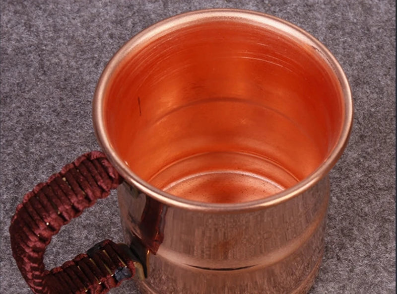 Taza de leche y cerveza de cobre puro hecha a mano, mango tejido, mula de agua de Moscú engrosada, taza de desayuno de 400 ml, vajilla para beber de Moscú