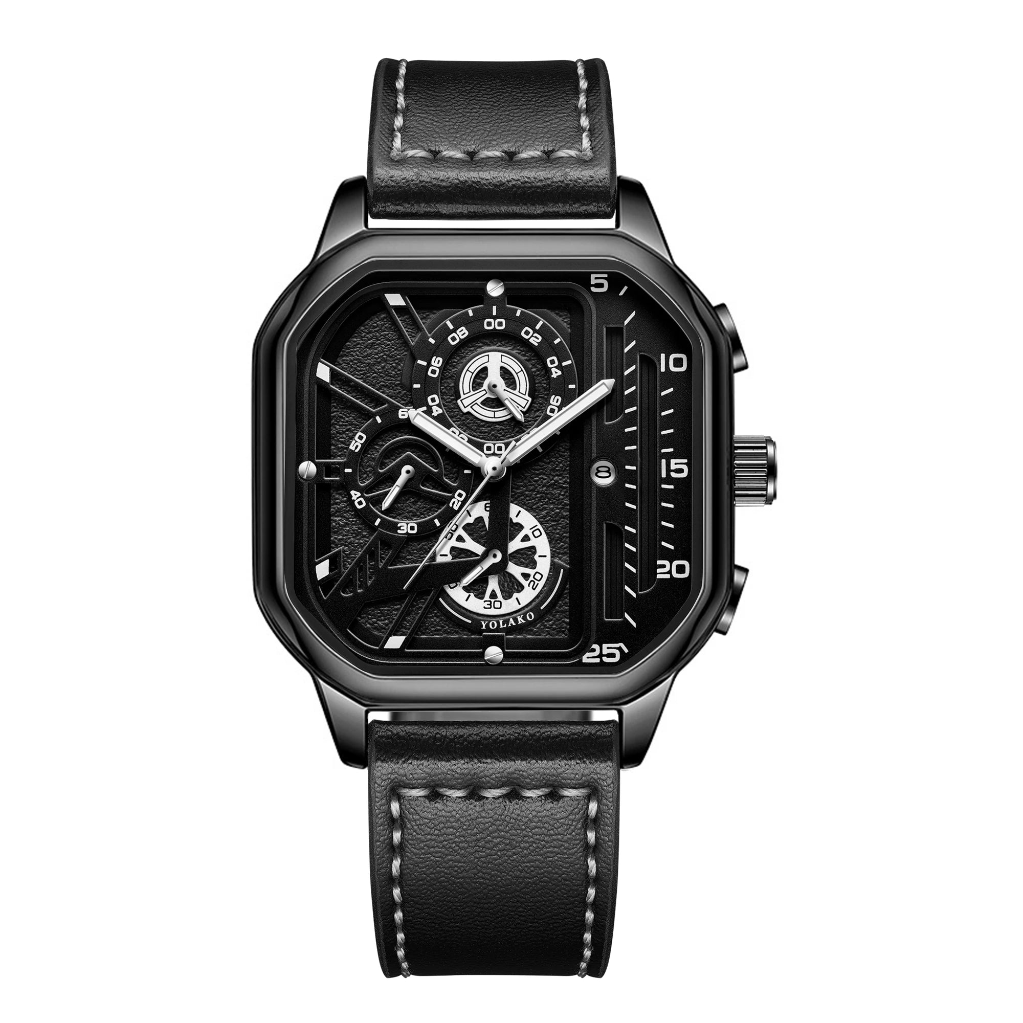 Reloj cuadrado de lujo con esfera grande para hombre, correa de cuero PU informal, relojes deportivos para hombre