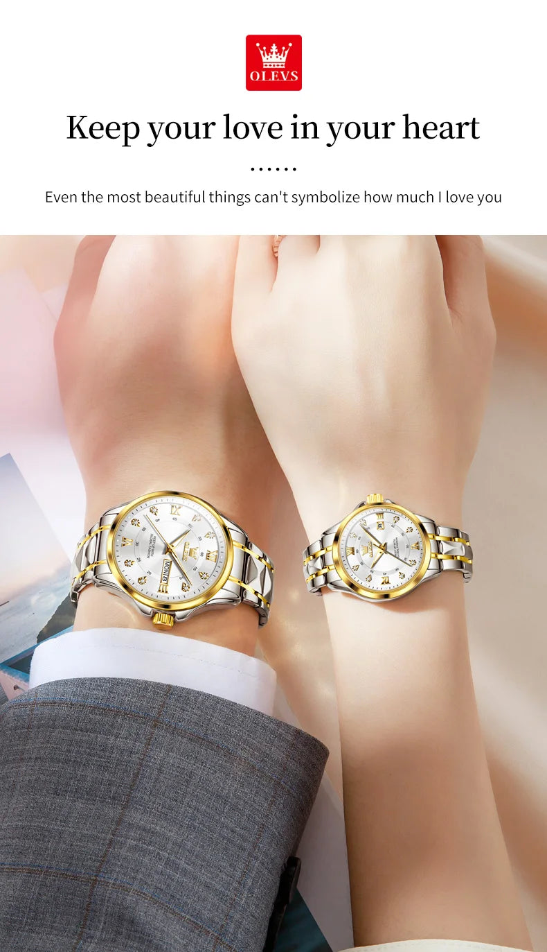 OLEVS, reloj de cuarzo Original superior para parejas, reloj de lujo con esfera de diamante a escala romana para hombres y mujeres, reloj de mano resistente al agua con correa de rombos